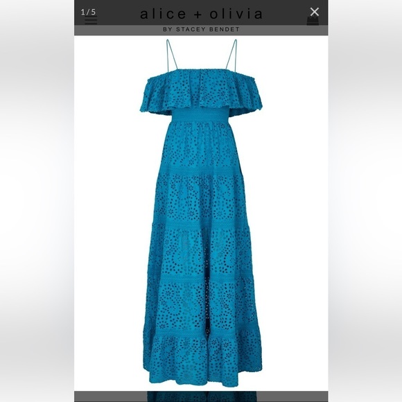 Alice + Olivia Women's Blue Eyelet Off Shoulder Maxi Dress Size Small $696 - Picture 8 of 10